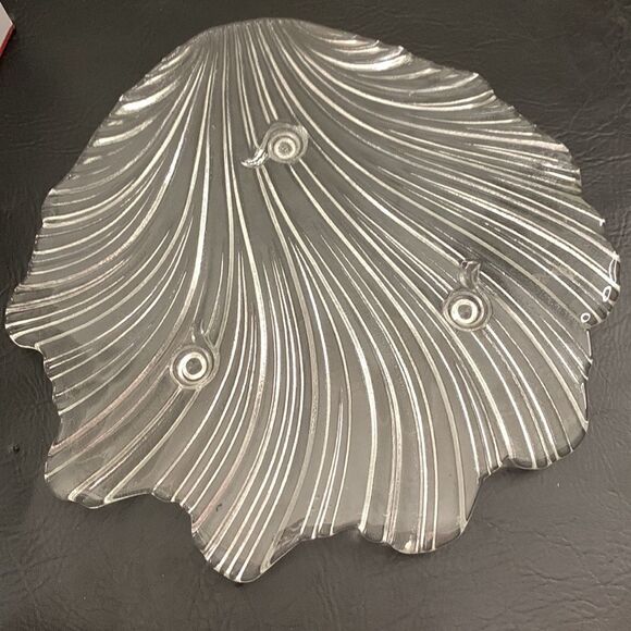 Shell Snail Shape Feet Clear Glass Serving Decorator Tray Platter Textured Heavy - Picture 2 of 9